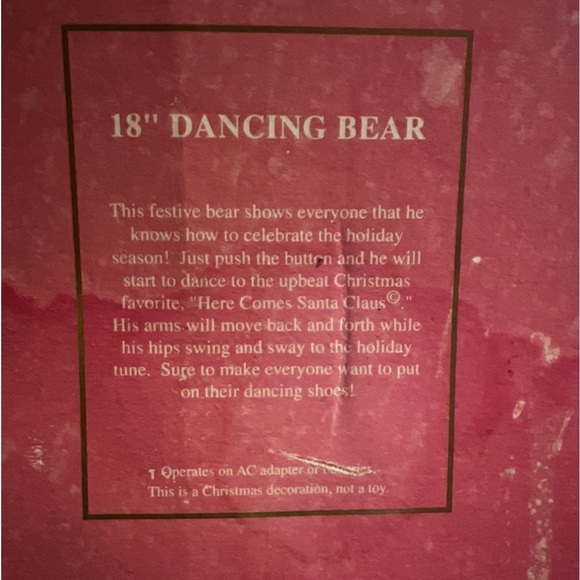 Dillard's Trimmings 18" Dancing Bear Plays Here Comes Santa Claus Swings Sways - Picture 6 of 9